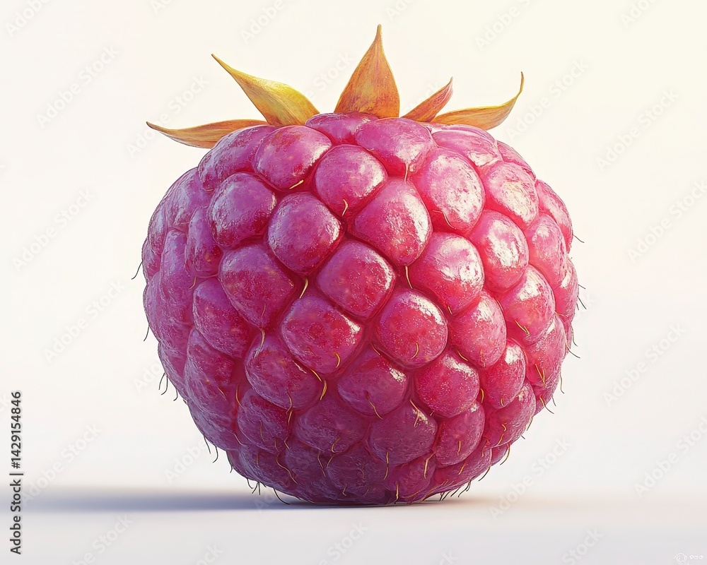 Poster ripe raspberry with vibrant color and detailed texture on a light background.