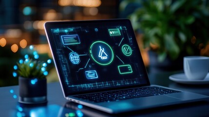 Laptop Displaying Network Connectivity Interface Design