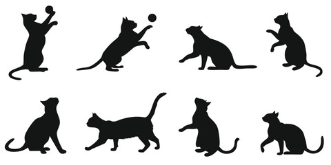 Black Cat Silhouettes Vector Set - Playful and Sitting Cats Clipart for Halloween and Pet Designs