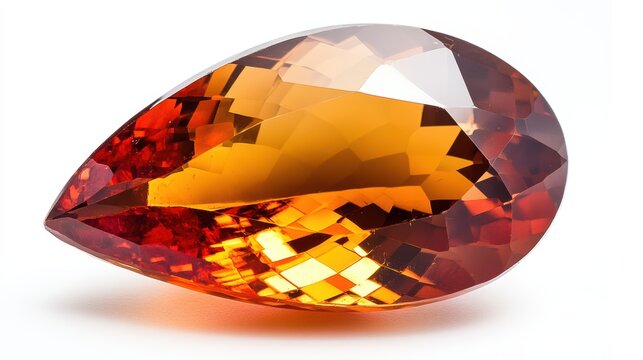 Close-up of a flawless topaz gemstone with clear surface and brilliant reflection, isolated on white background