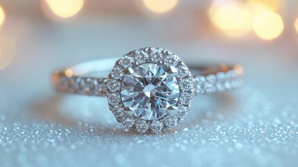Fototapeta premium Realistic close-up of a diamond engagement ring with clear sparkle, isolated on white background