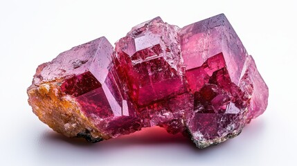 High-detail close-up of a ruby gemstone with clear texture and intense color, isolated on white background