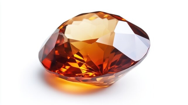 Macro shot of a vibrant topaz gemstone with perfect clarity and shine, isolated on white background