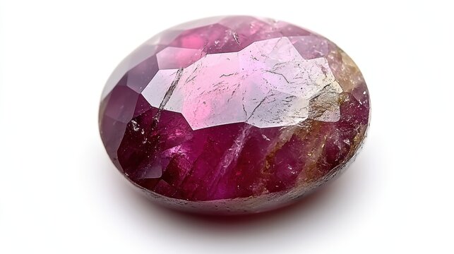 Close-up of a sparkling ruby with brilliant shine and clarity, isolated on white background