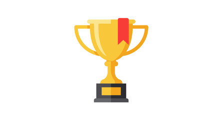 Golden Trophy Cup with Ribbon Winner Vector Icon