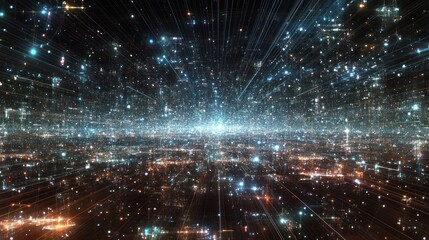 Obraz premium Futuristic city lights expanding, digital universe, night