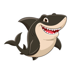 Naklejka premium Smiling cartoon shark, happy animal illustration, children's book character