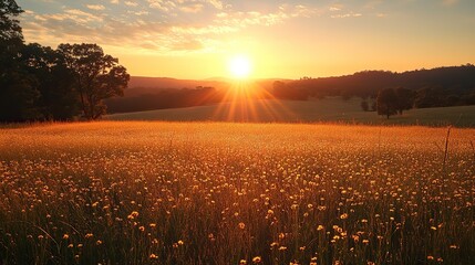 The soft, golden light of late afternoon casting long shadows across a field