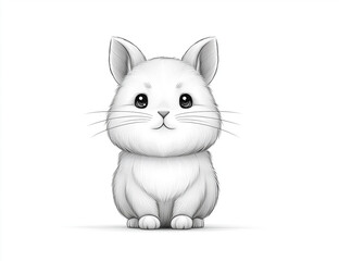 Fototapeta premium Fluffy Bunny in Monochrome: A cute, cartoonish bunny, characterized by its endearing expression, big eyes, long ears, and soft fur, stands as a timeless icon of springtime and easter symbolism.