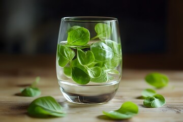Refreshing Basil Water in Glass,  Herbal Drink Photo