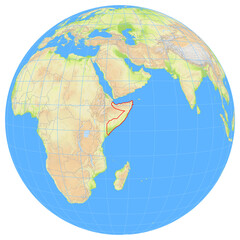 View of the earth from space showing the location of Somalia