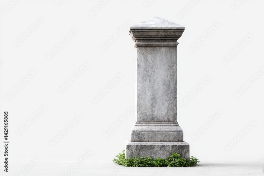 Poster minimalistic depiction of antique gravestone isolated on pristine white background with ample copy s