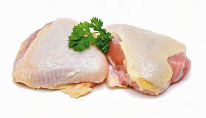 Fresh raw chicken thighs garnished with parsley. AI
