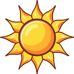 Vector Illustration of Sun with Stylized Rays – Radiant Sun Design for Weather Icons, Summer Projects, and Seasonal Graphic Elements