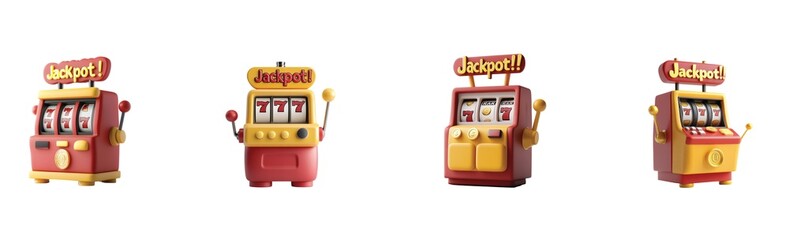 Colorful slot machines with jackpot signs and lucky number 7 display for casino games