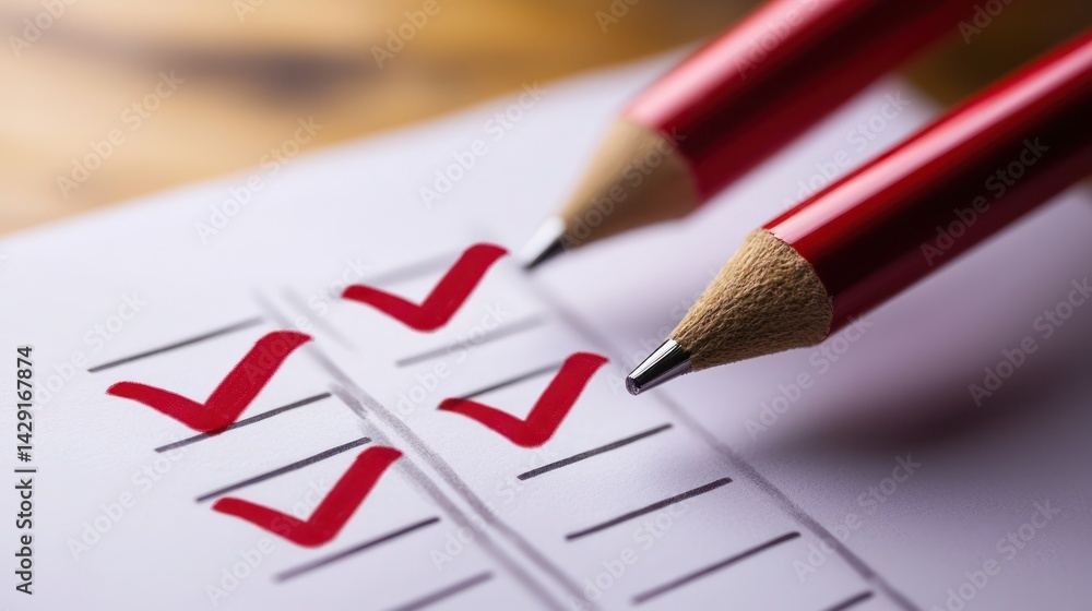 Poster checklist with red checkmarks beside completed tasks