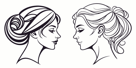 Elegant Line Art Portraits of Two Women Facing Each Other
