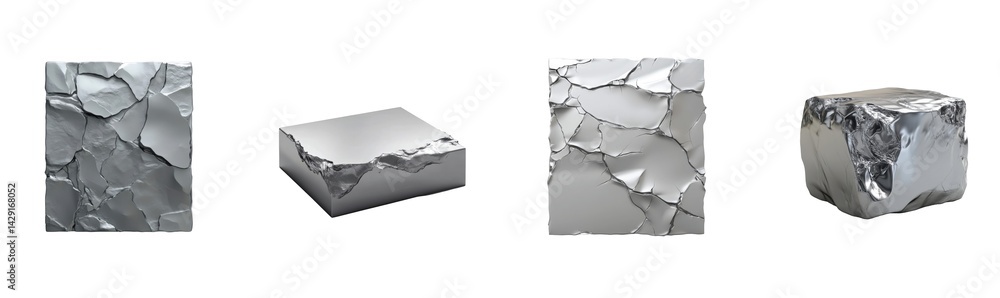 Aufkleber shiny irregular metal blocks with rough and jagged surfaces in various shapes