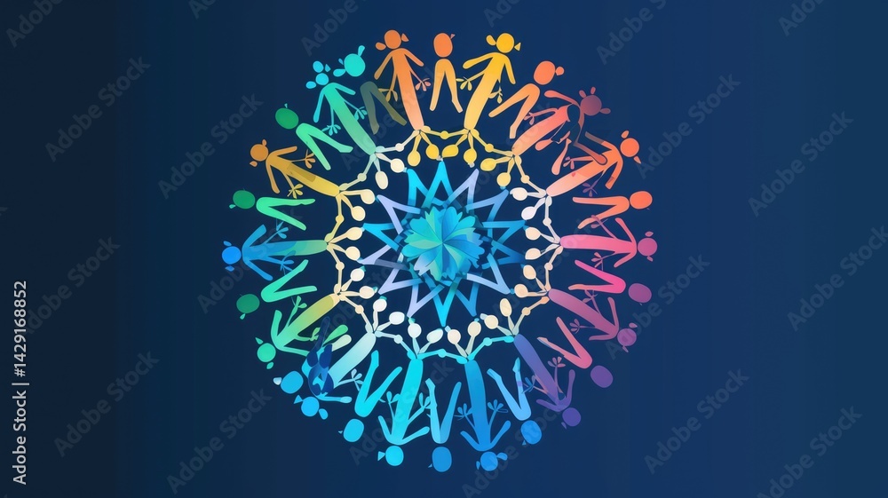 Poster human avatar gathering as group representation unity of people. minimal style icons in digital form 