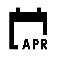 A simple black and white calendar icon displaying the month of april with a minimalist design element used