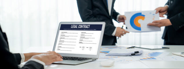 Digital legal contract provide terms and conditions document on computer screen ready for online...