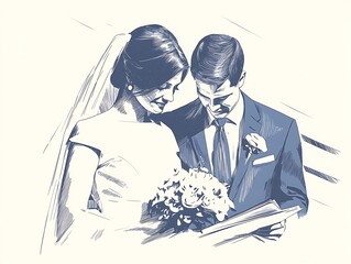 Couple Viewing Album, Wedding Day