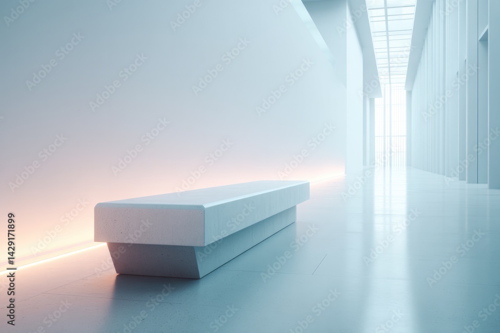 Poster minimalistic image of empty modern art gallery with soft lighting illuminating white walls and art d