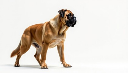 Fototapeta premium Majestic mastiff, powerful stance, white background, head, dog