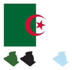 Algeria flag with map vector illustration. Flag simple color vector , Country map vector icon  illustration