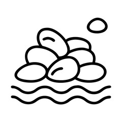 Illustration of river rocks zen stones stack rock balancing with smooth water waves and sun outline