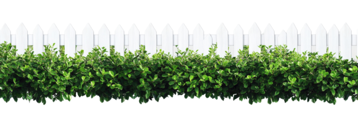 White Picket Fence Surrounded by Lush Greenery in a Serene Outdoor Setting on transparent background