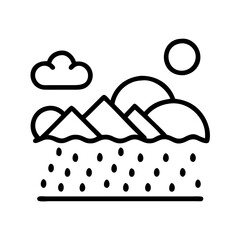 Outline mountain range landscape with sun cloud and rain nature scenic weather icon vector graphic