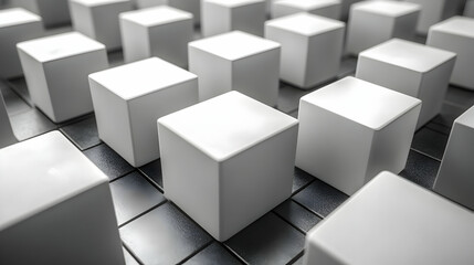 White Cubes Geometric Pattern on Reflective Surface