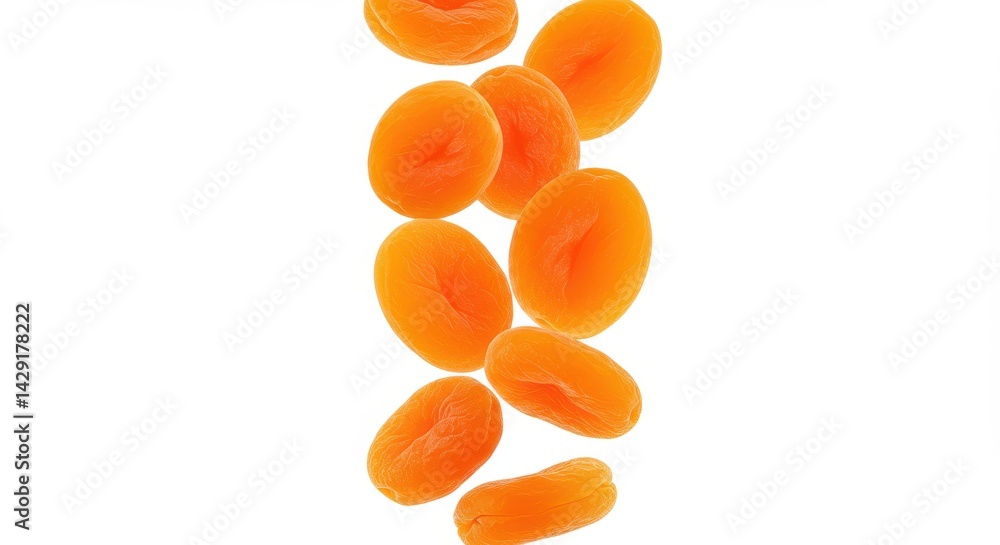 Poster a group of dried apricots arranged in a vertical orientation on a plain white background image view