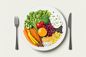 Colorful array of fresh vegetables and fruits artfully arranged on a plate for healthy dining experience
