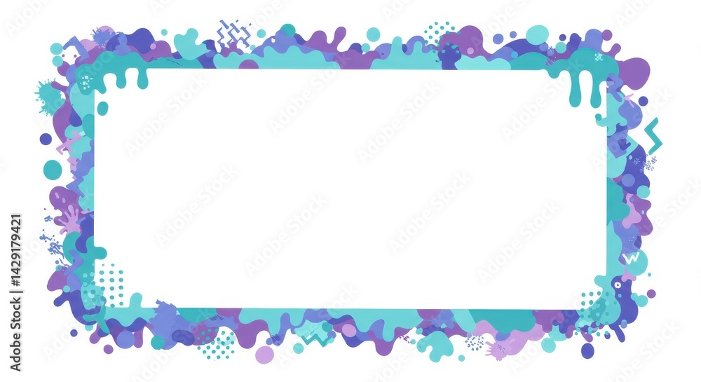 Poster a rectangular frame with abstract shapes in shades of blue and purple on a white background design