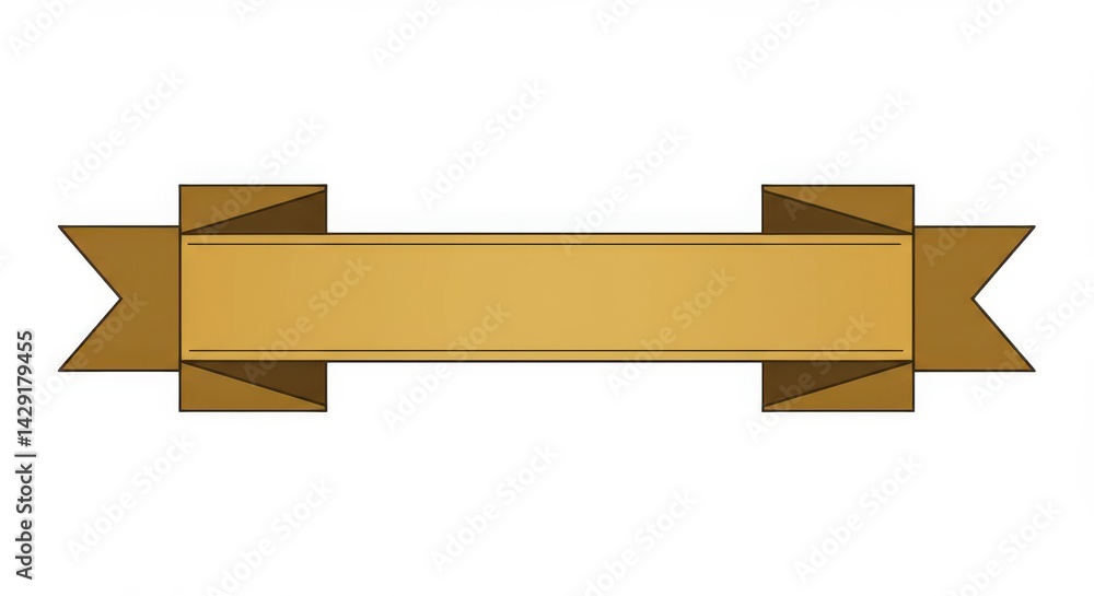 Poster a golden banner with folded edges and pointed ends isolated on a white background in a simple style