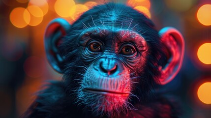 a monkey create a 3d image with dark colors and glowing effect in 3D