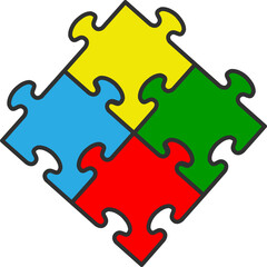 Fototapeta premium Two pieces of jigsaw puzzle or autism puzzle piece symbol flat vector icon for apps and websites
