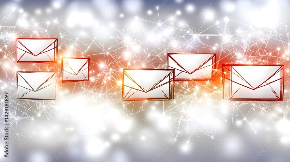 Poster digital communication event email confirmation icons in virtual space modern design abstract viewpoi