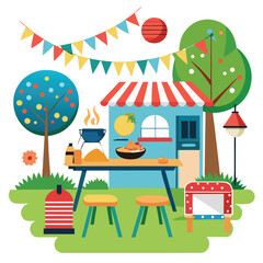 American backyard parties set vector design clipart on white background