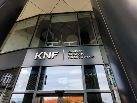 Warsaw, Poland - April 12, 2025: Sign KNF Komisja Nadzoru Finansowego (Financial Supervision Authority).