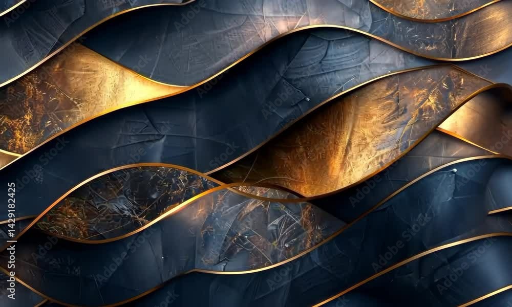 Poster elegant design of waves showcasing golden accents with textured elements in a modern composition