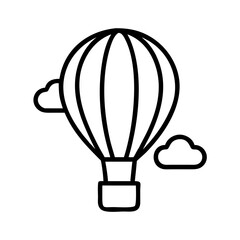 Outline hot air balloon with clouds vector illustration, travel adventure transportation icon design, sky ride