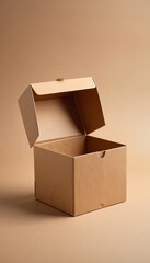 Open Square Cardboard Box on Beige Background Perfect for Packaging Mockup Design