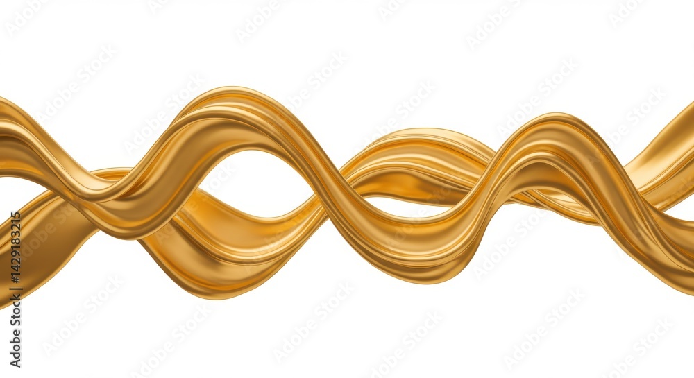 Poster golden wavy ribbon flowing with a white background creating a luxurious and elegant appearance