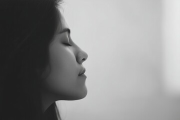 portrait of person deeply lost in thought set against blurred background minimalistic composition
