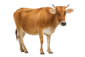 A brown cow standing still isolated over png transparent background	