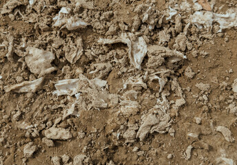 Polluted Soil Surface with Litter and Waste Showing Environmental Damage and Land Preparation...
