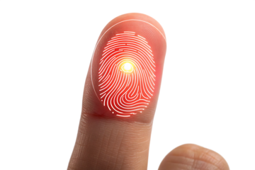 Fingerprint scan security system digital identity verification on finger isolated on white background